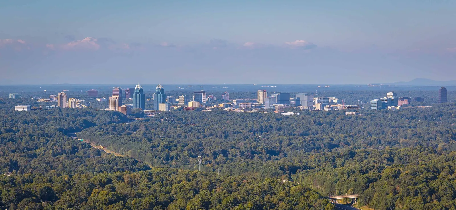 The Perimeter Center skyline in Sandy Springs, seen across the treetops