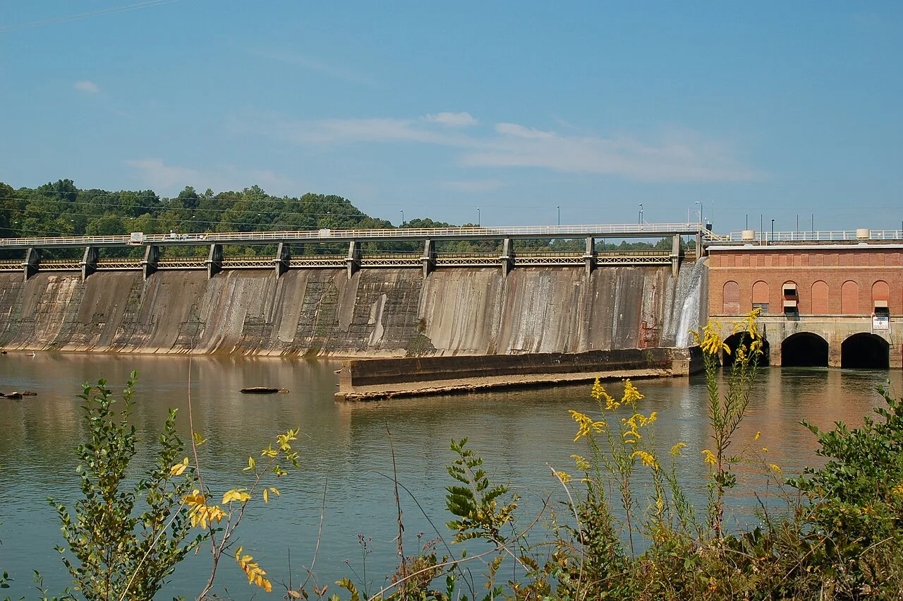 Morgan Falls Dam on the Chattahoochee River. The dog park overlooks the river within Morgan Falls Park.