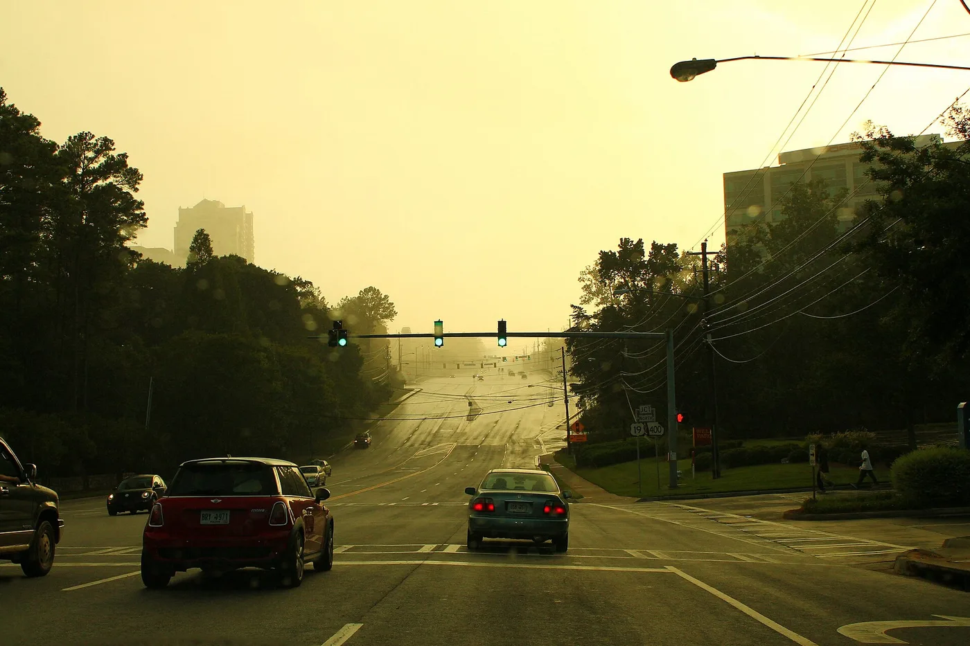 An evening rainstorm on Hammond Drive west of Georgia 400