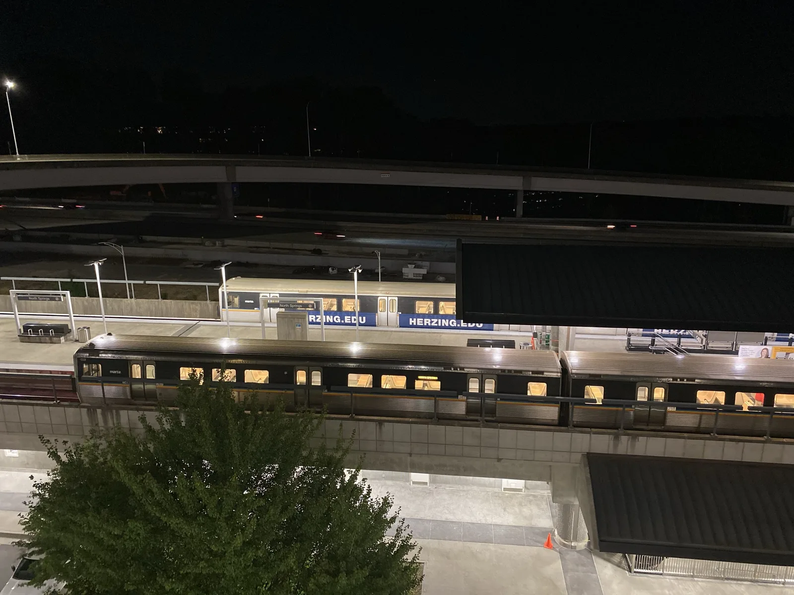 The North Springs MARTA station in Sandy Springs at night
